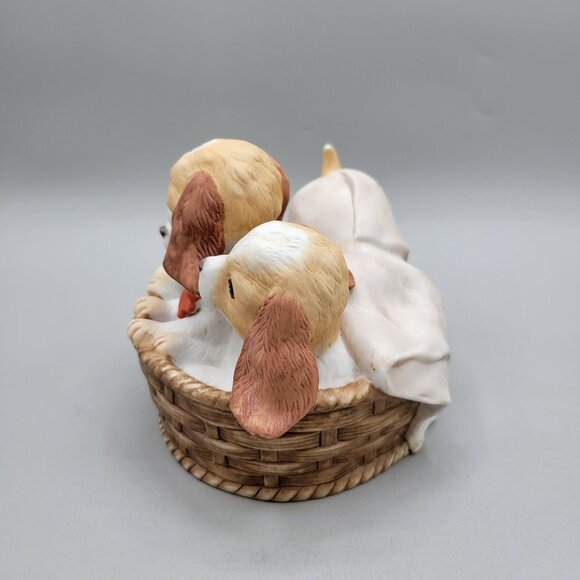 Homco Pups in a Basket Figurine Masterpiece Porcelain Collectible for Dog Lovers - Picture 2 of 7